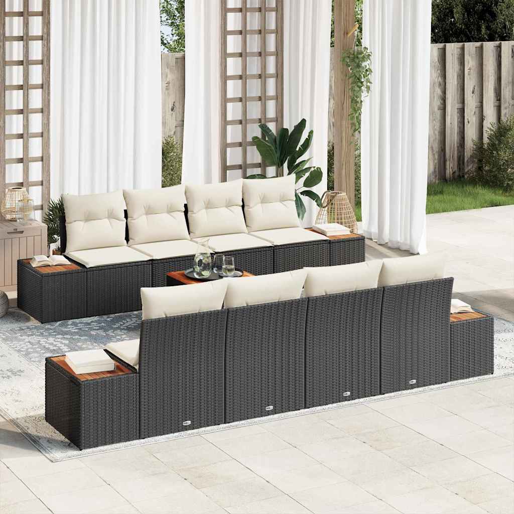 vidaXL Garten-Sofa-Set mit Speicher 9 pcs Schwarz Poly Rattan