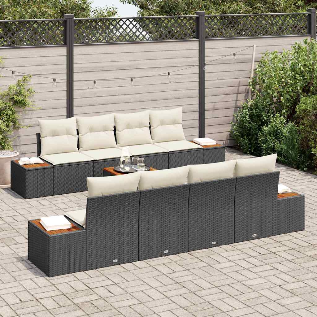 vidaXL Garten-Sofa-Set mit Speicher 9 pcs Schwarz Poly Rattan