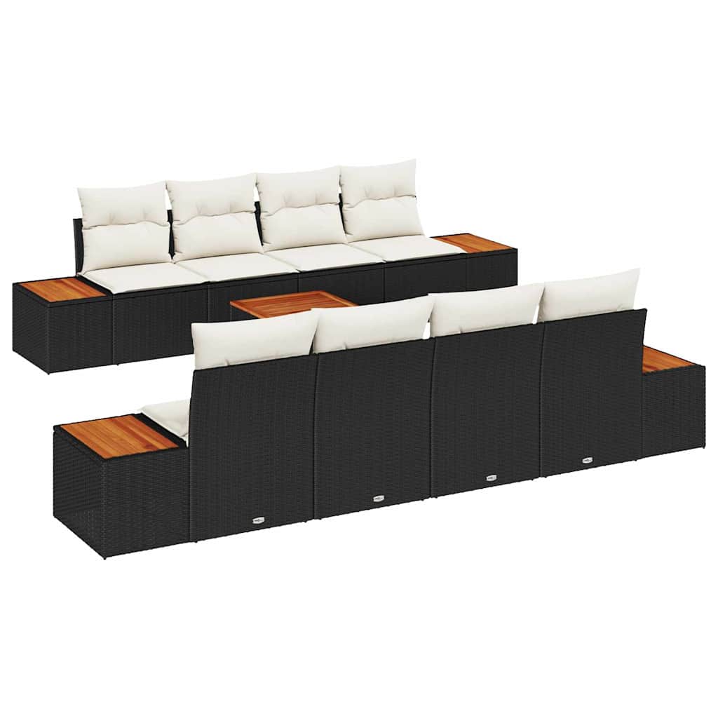 vidaXL Garten-Sofa-Set mit Speicher 9 pcs Schwarz Poly Rattan