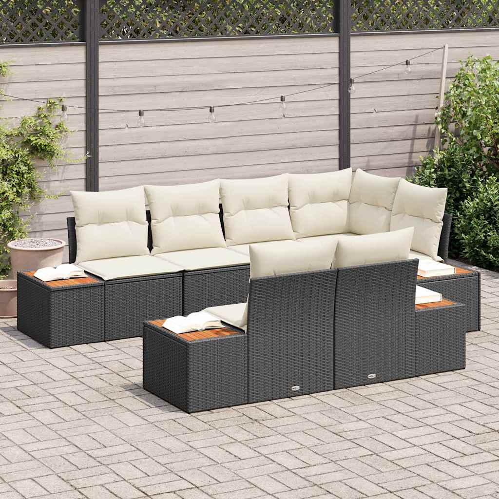 vidaXL Gartensofa-set mit Kissen 7 pcs Schwarz und Creme Polyrattan