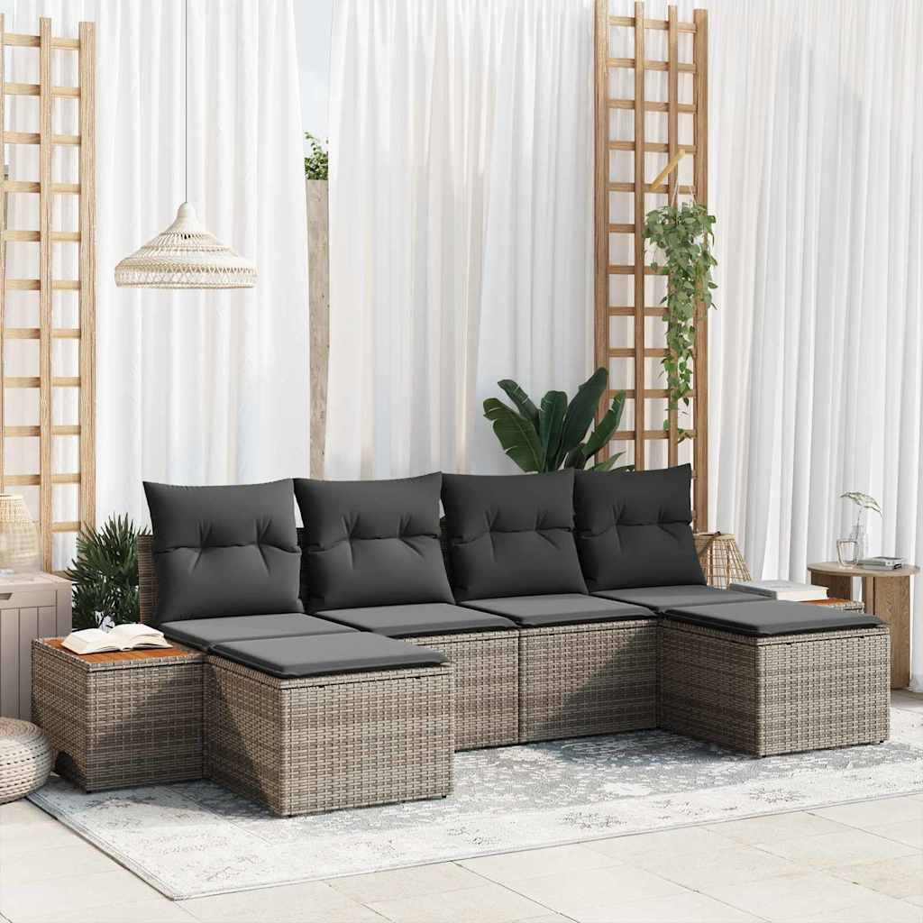 vidaXL Gartensofa-set mit Kissen 6 pcs Schwarz Poly-Rattan