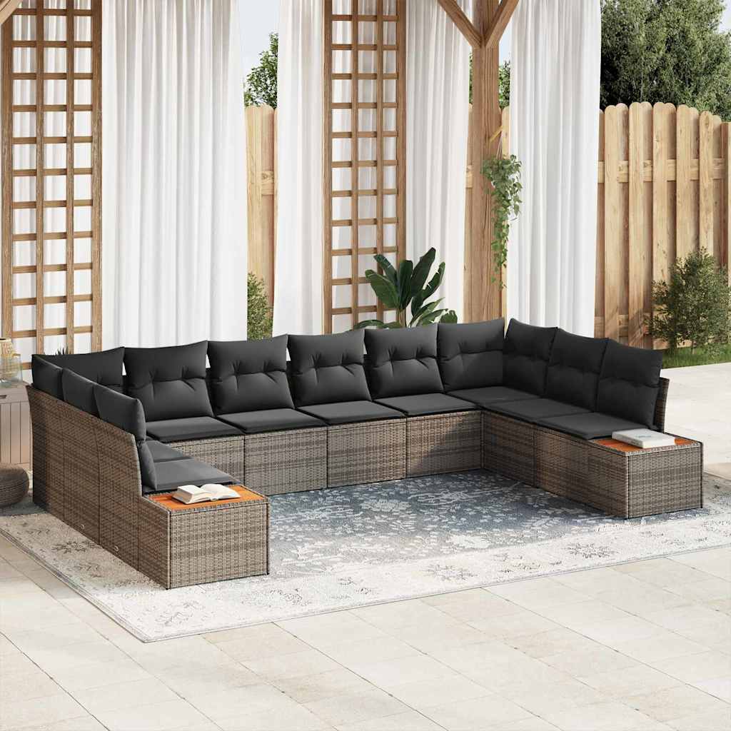 vidaXL Gartensofa-set mit Kissen mit Speicher 10 pcs Grau Polyrattan