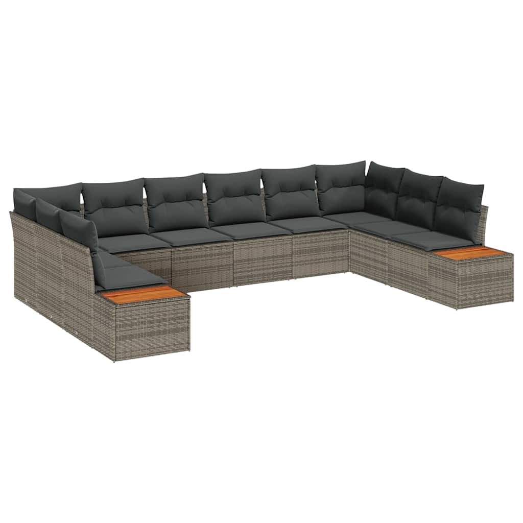 vidaXL Gartensofa-set mit Kissen mit Speicher 10 pcs Grau Polyrattan