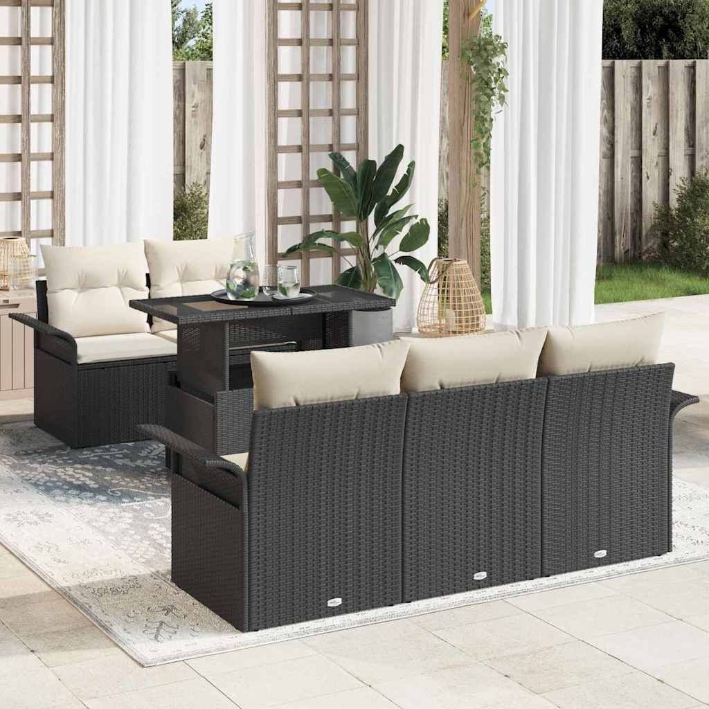 vidaXL Gartensofa-set mit Kissen 6 pcs Schwarz Poly-Rattan