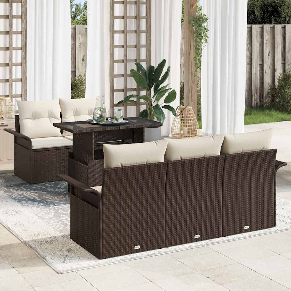 vidaXL Gartensofa-set mit Kissen mit Speicher 6 pcs Braun Poly-Rattan