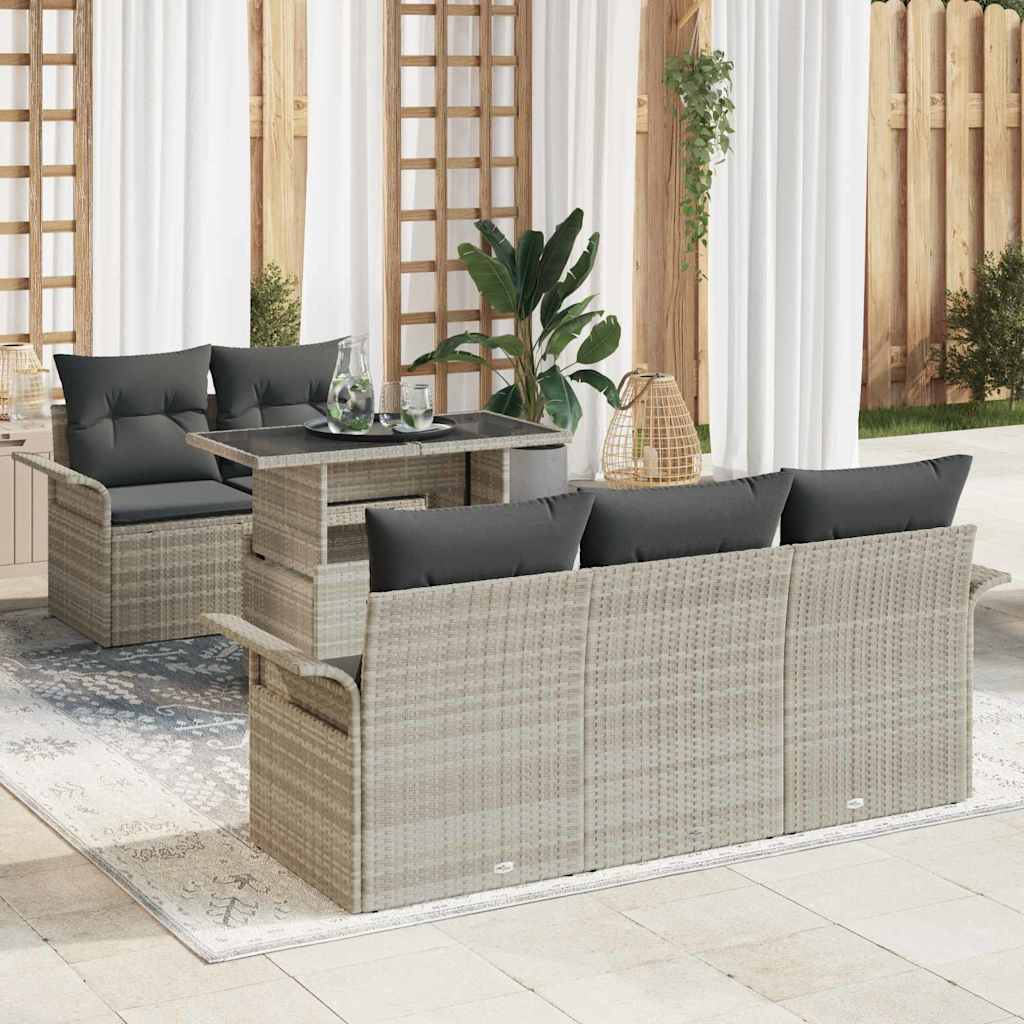 vidaXL Gartensofa-set mit Kissen 6 pcs Schwarz Poly-Rattan