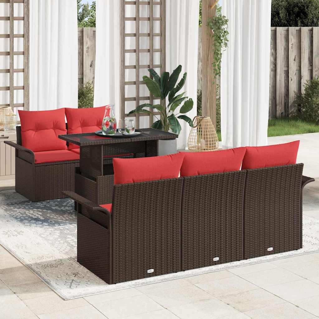 vidaXL Gartensofa-set mit Kissen mit Speicher 6 pcs Braun Poly-Rattan