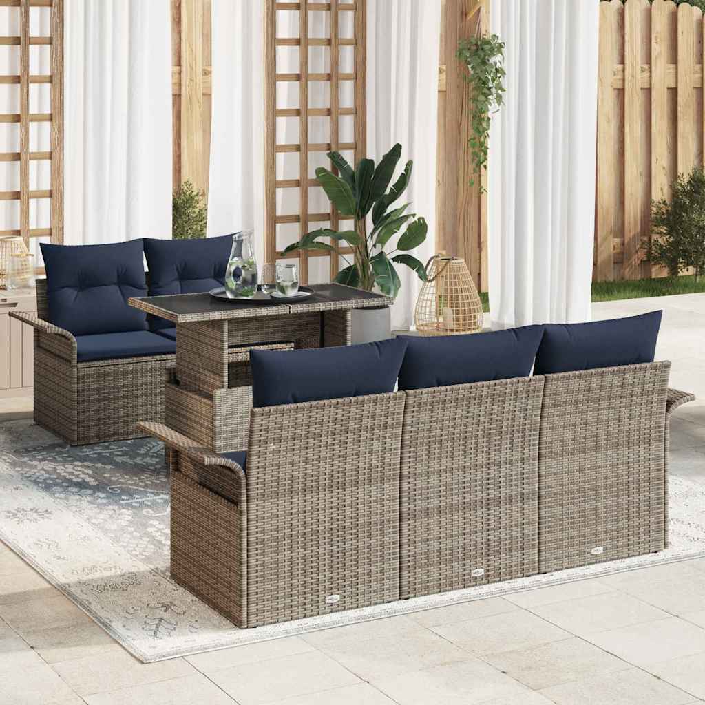 vidaXL Gartensofa-set mit Kissen mit Speicher 6 pcs Braun Poly-Rattan