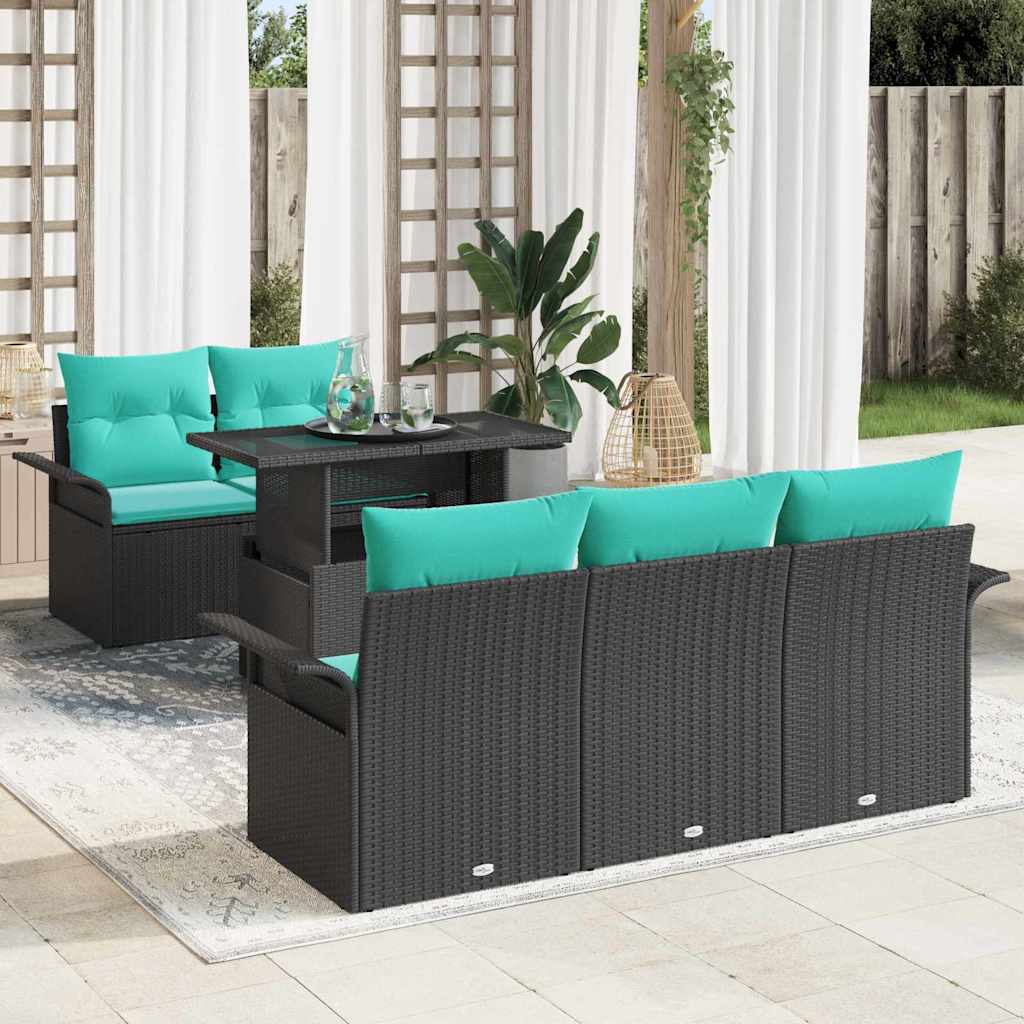 vidaXL Gartensofa-set mit Kissen 6 pcs Schwarz Poly-Rattan