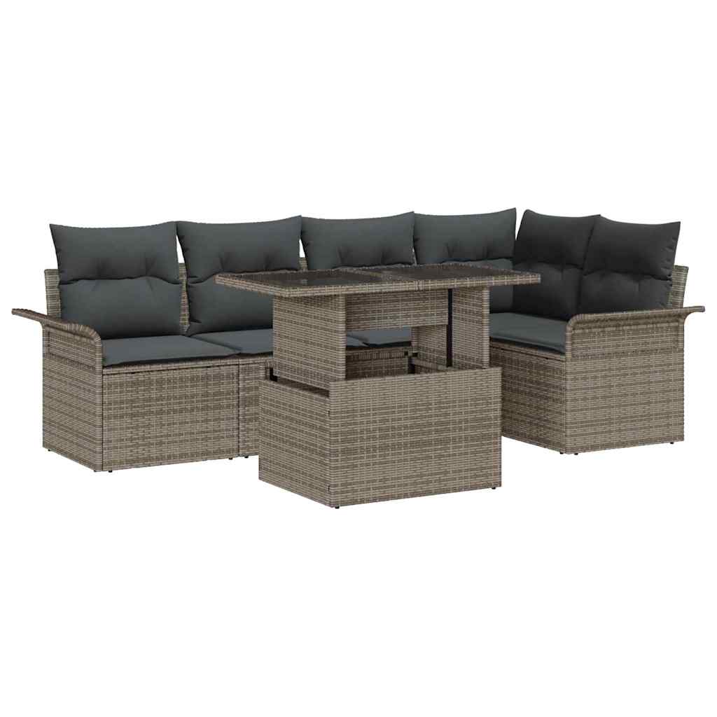 vidaXL Gartensofa-set mit Kissen mit Speicher 6 pcs Braun Poly-Rattan