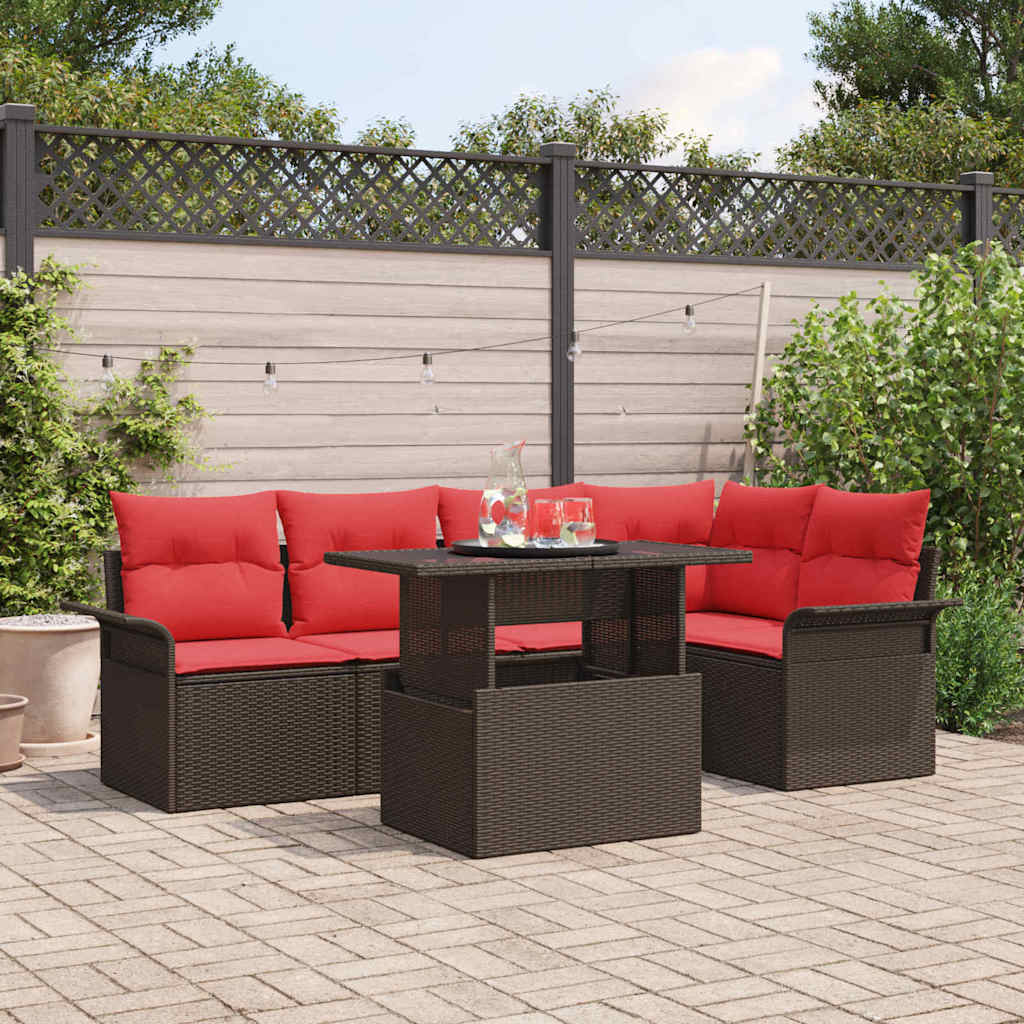vidaXL Gartensofa-set mit Kissen mit Speicher 6 pcs Braun Poly-Rattan