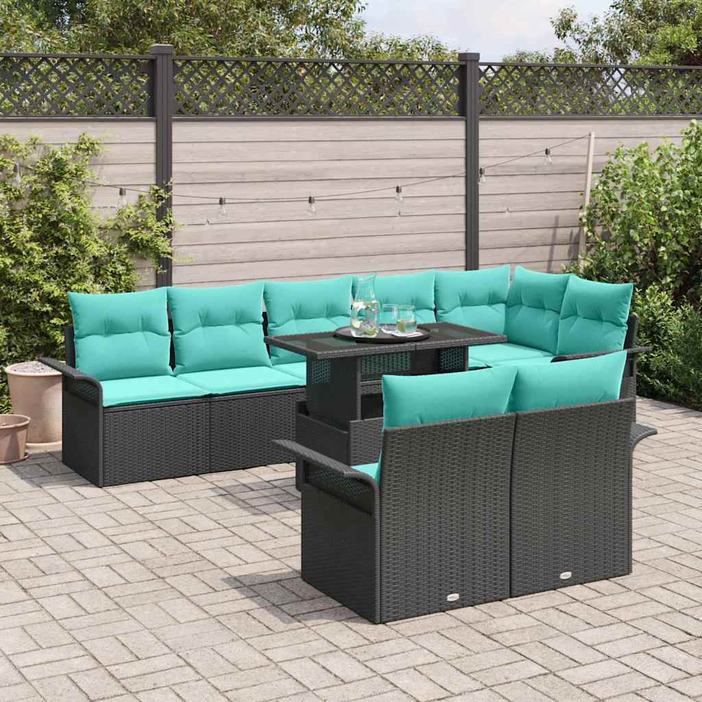 vidaXL Gartensofa-set mit Kissen mit Kissen 9 pcs Schwarz Poly Rattan