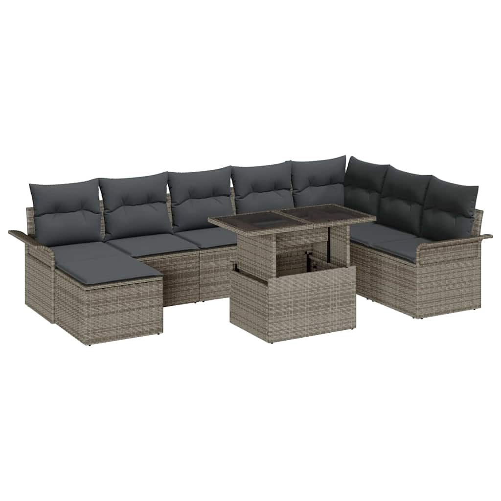vidaXL Garten-Sofa-Set mit Kissen mit Speicher 9 pcs Grau