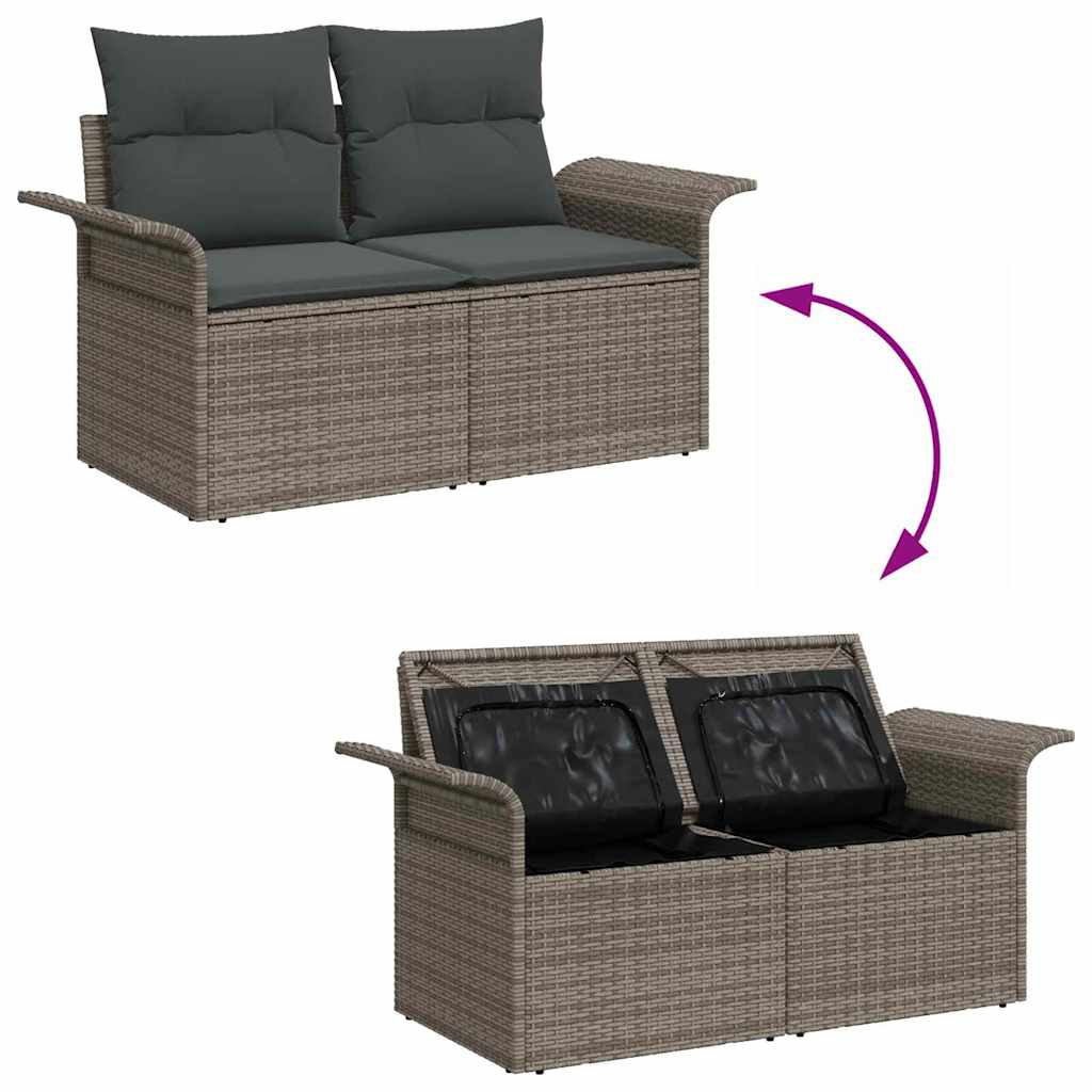 vidaXL Garten-Sofa-Set mit Kissen mit Speicher 9 pcs Grau