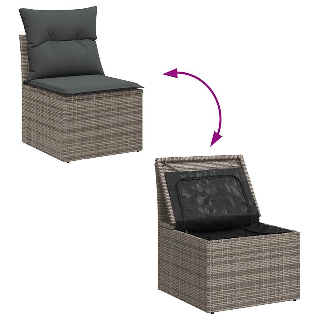 vidaXL Garten-Sofa-Set mit Kissen mit Speicher 9 pcs Grau