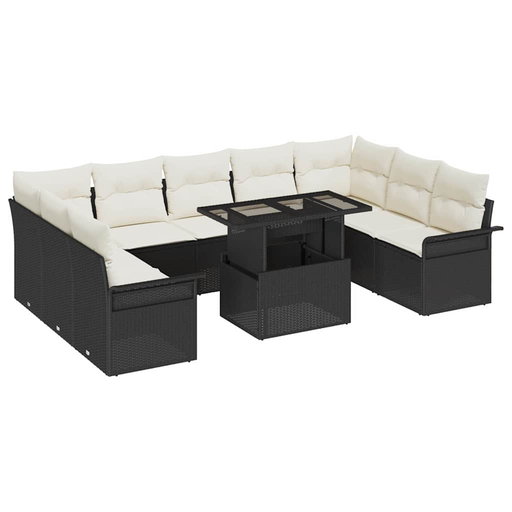 vidaXL Gartensofa-set mit Kissen mit Kissen 10 pcs Schwarz Poly Rattan