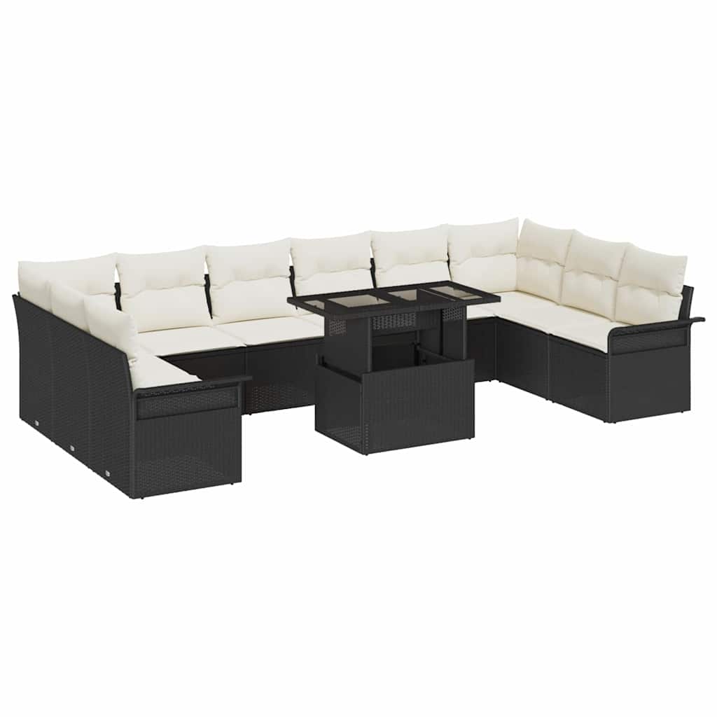 vidaXL Gartensofa-set mit Kissen mit Kissen 11 pcs Schwarz Poly Rattan