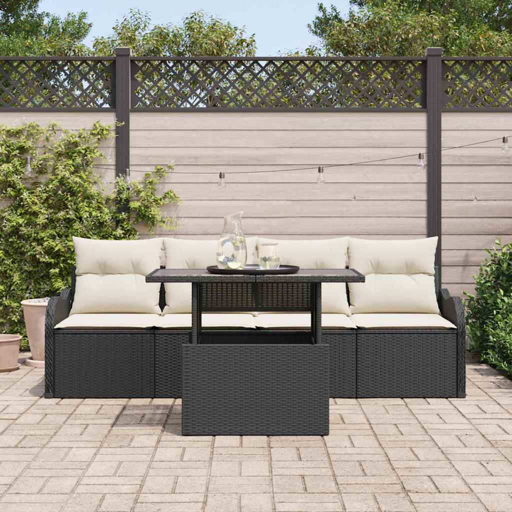 vidaXL Gartensofa-set mit Kissen mit Kissen 5 pcs Schwarz Poly Rattan