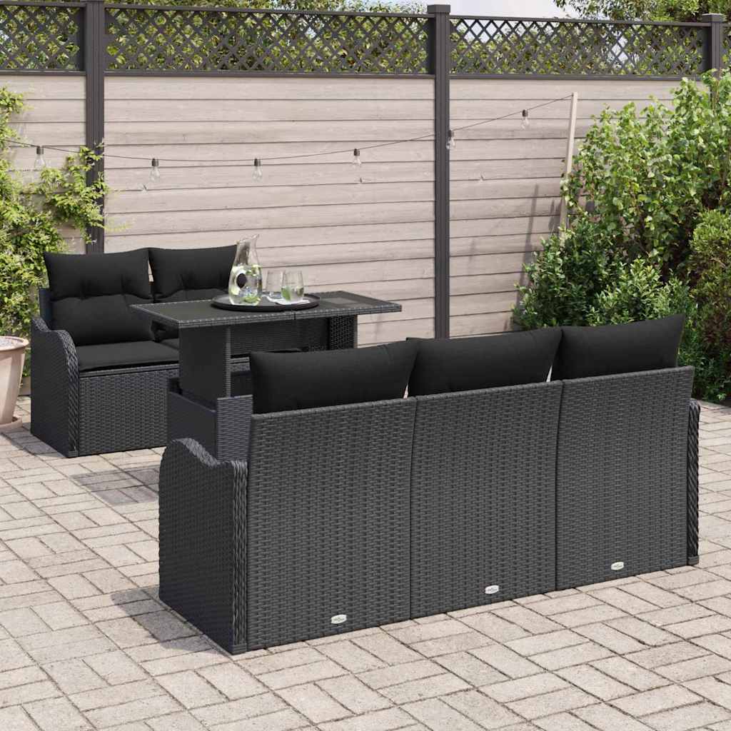 vidaXL Garten-Sofa-Set mit Kissen mit Kissen 6 pcs Schwarz Poly Rattan