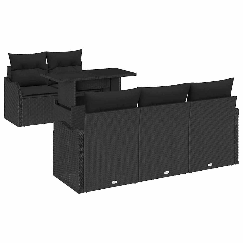 vidaXL Garten-Sofa-Set mit Kissen mit Kissen 6 pcs Schwarz Poly Rattan