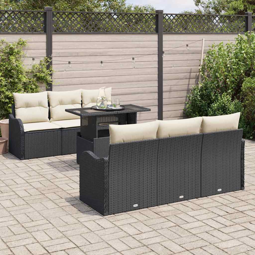 vidaXL Gartensofa-set mit Kissen mit Kissen 7 pcs Schwarz Poly Rattan