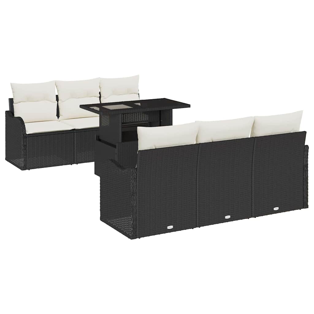 vidaXL Gartensofa-set mit Kissen mit Kissen 7 pcs Schwarz Poly Rattan