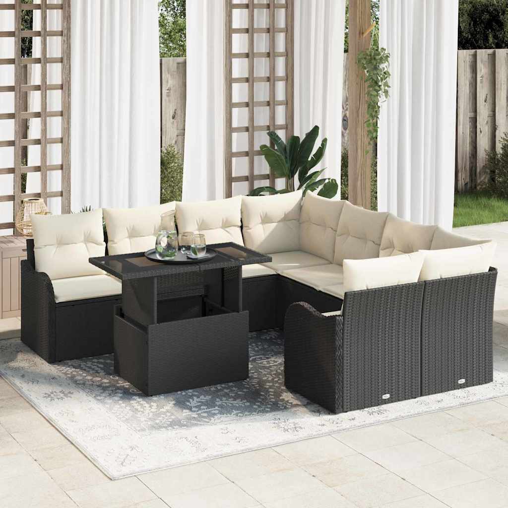 vidaXL Gartensofa-set mit Kissen mit Kissen 9 pcs Schwarz Polyrattan