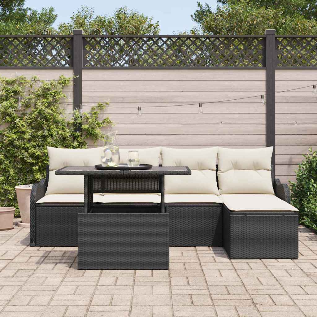 vidaXL Gartensofa-set mit Kissen 6 pcs Schwarz Polyrattan