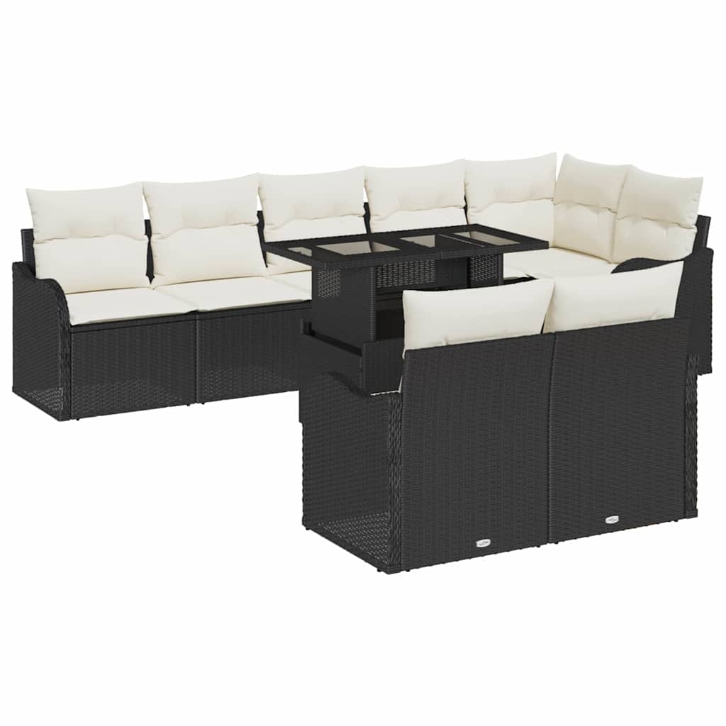 vidaXL Garten-Sofa-Set mit Kissen mit Kissen 9 pcs Schwarz Poly Rattan
