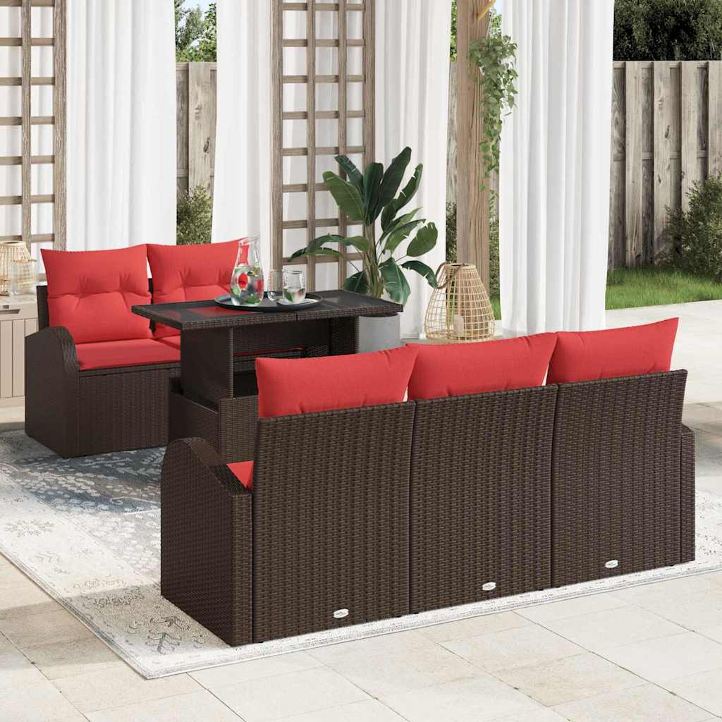 vidaXL Gartensofa-set mit Kissen mit Speicher 6 pcs Braun Poly-Rattan