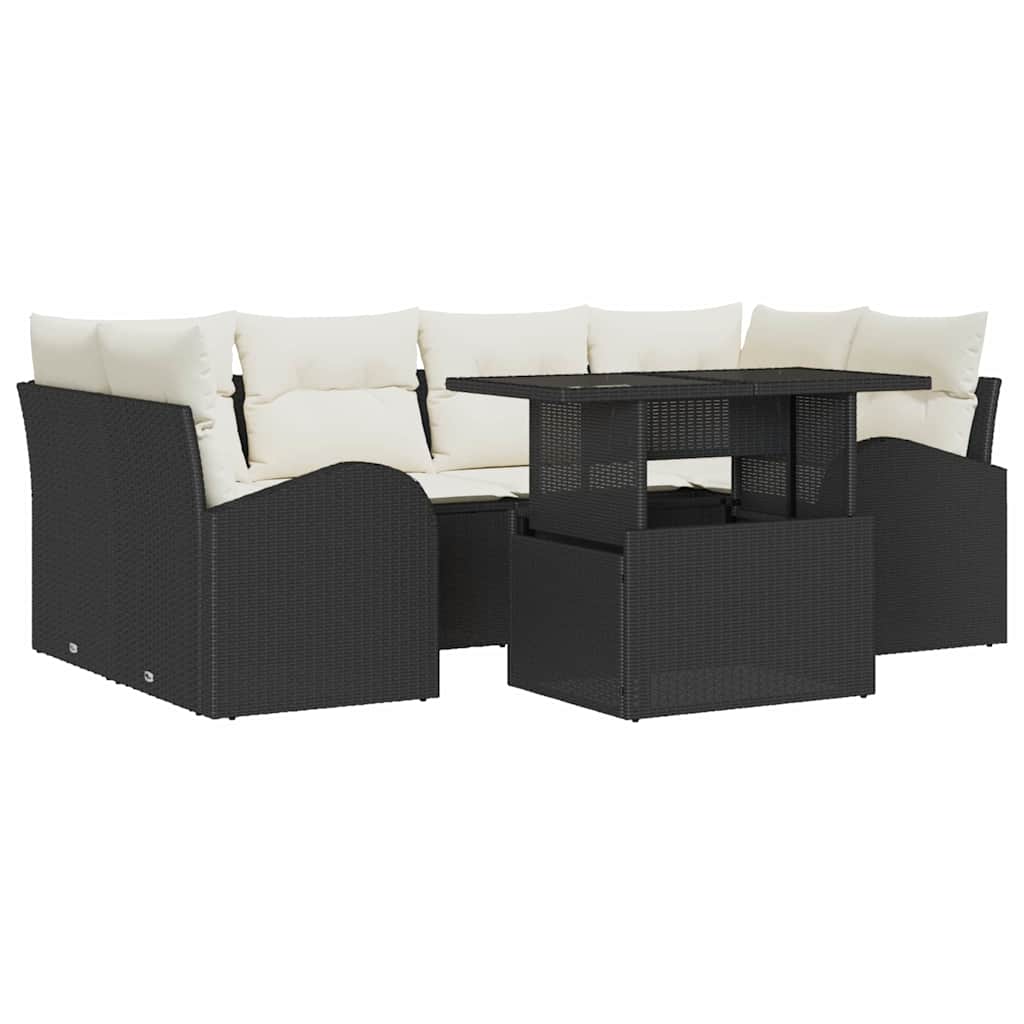 vidaXL Garten-Sofa-Set mit Kissen mit Kissen 7 pcs Schwarz Poly Rattan
