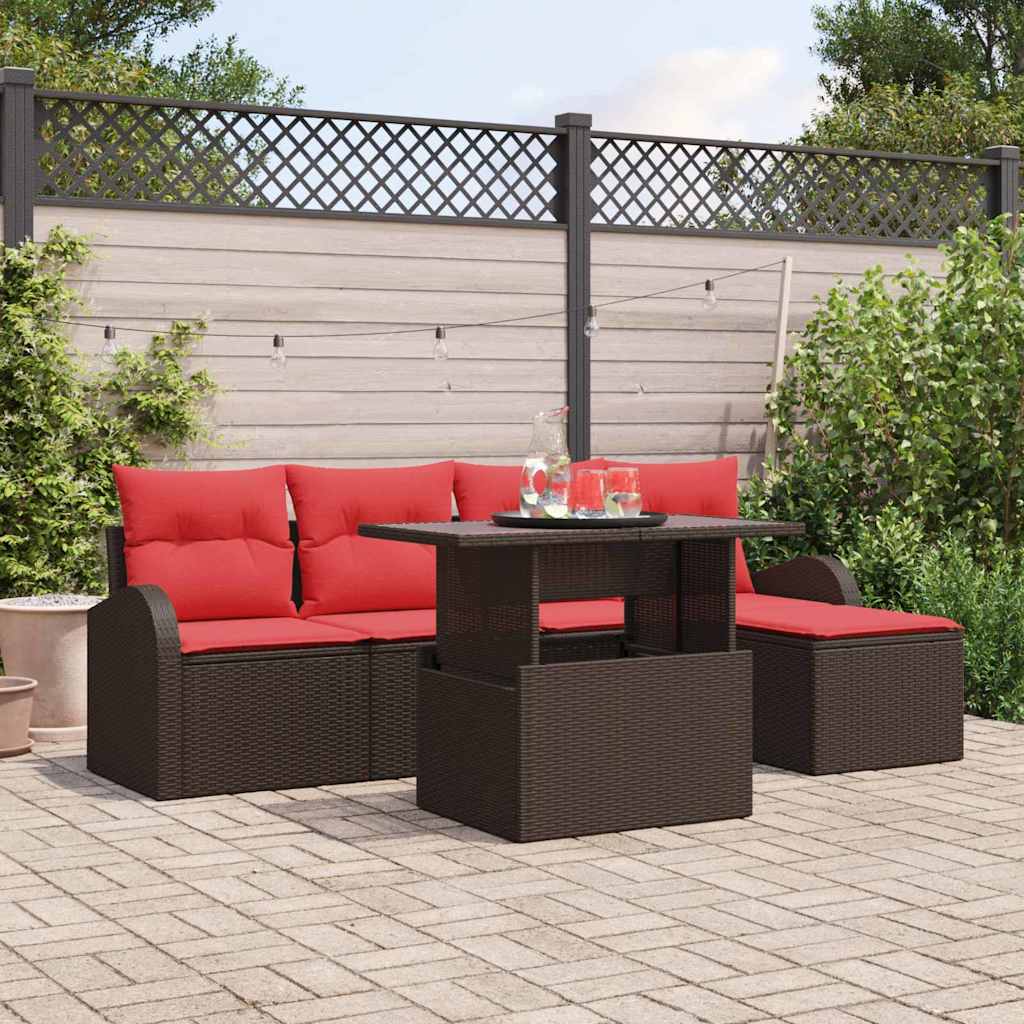 vidaXL Gartensofa-set mit Kissen mit Speicher 6 pcs Braun Poly-Rattan