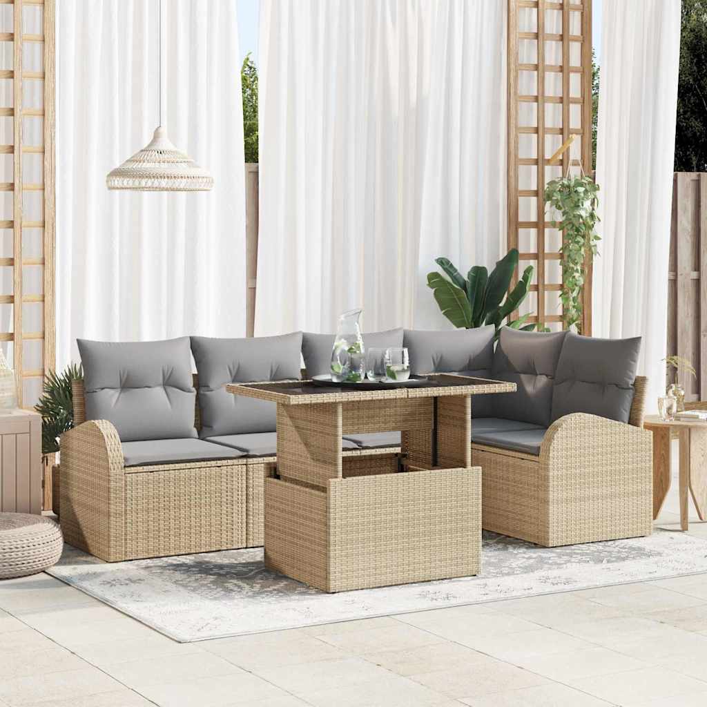 vidaXL Gartensofa-set mit Kissen mit Speicher 6 pcs Braun Poly-Rattan
