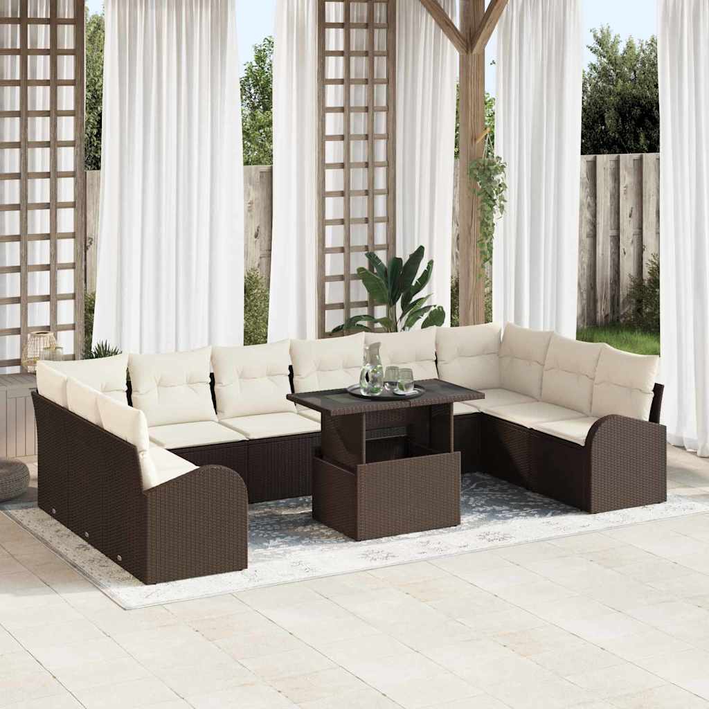 vidaXL Gartensofa-set mit Kissen mit Speicher 11 pcs Braun Poly Rattan