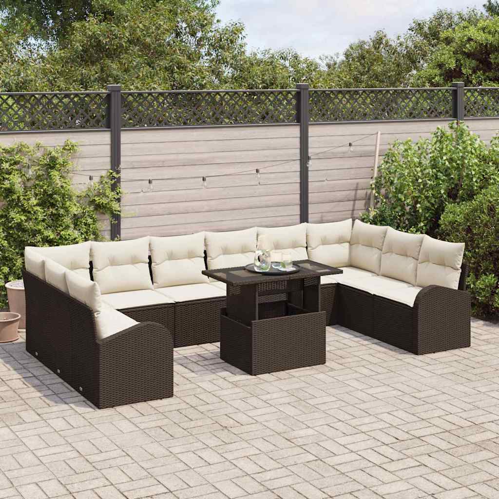 vidaXL Gartensofa-set mit Kissen mit Speicher 11 pcs Braun Poly Rattan