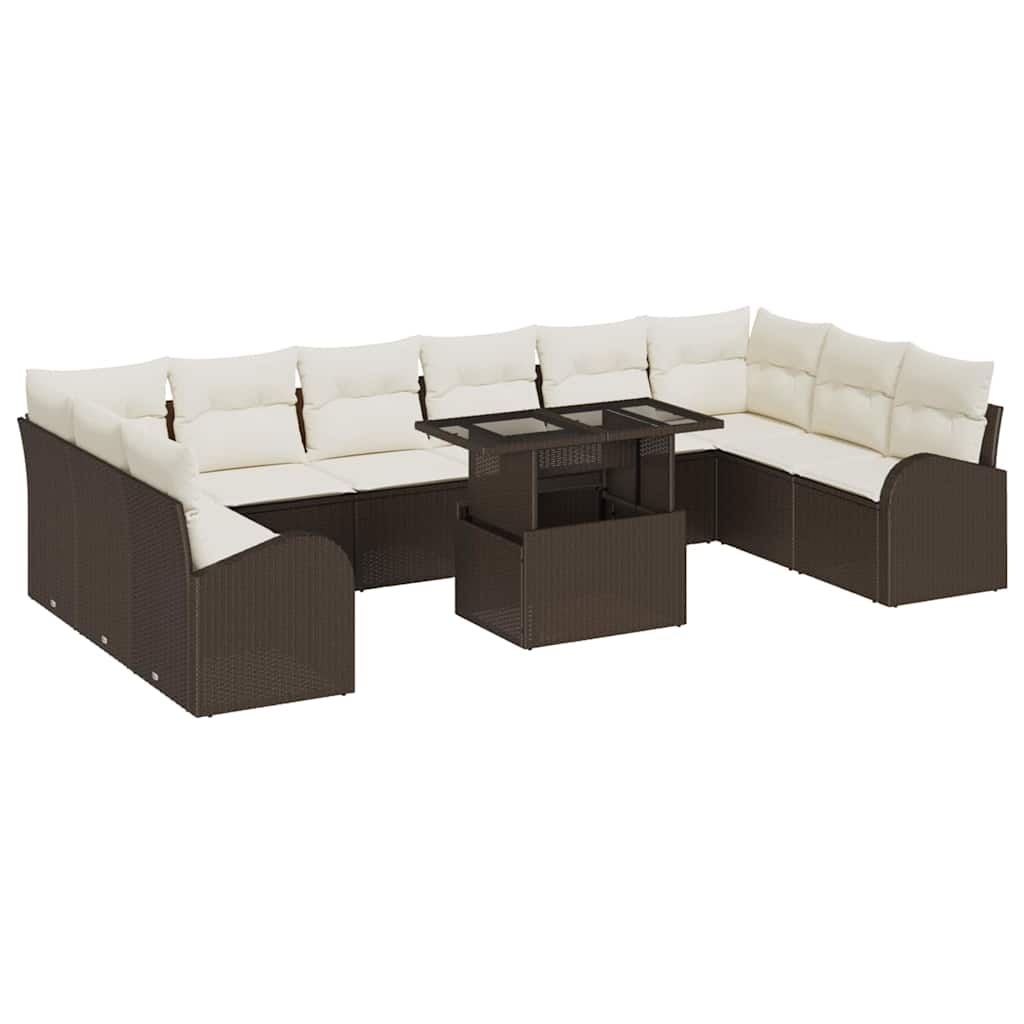 vidaXL Gartensofa-set mit Kissen mit Speicher 11 pcs Braun Poly Rattan