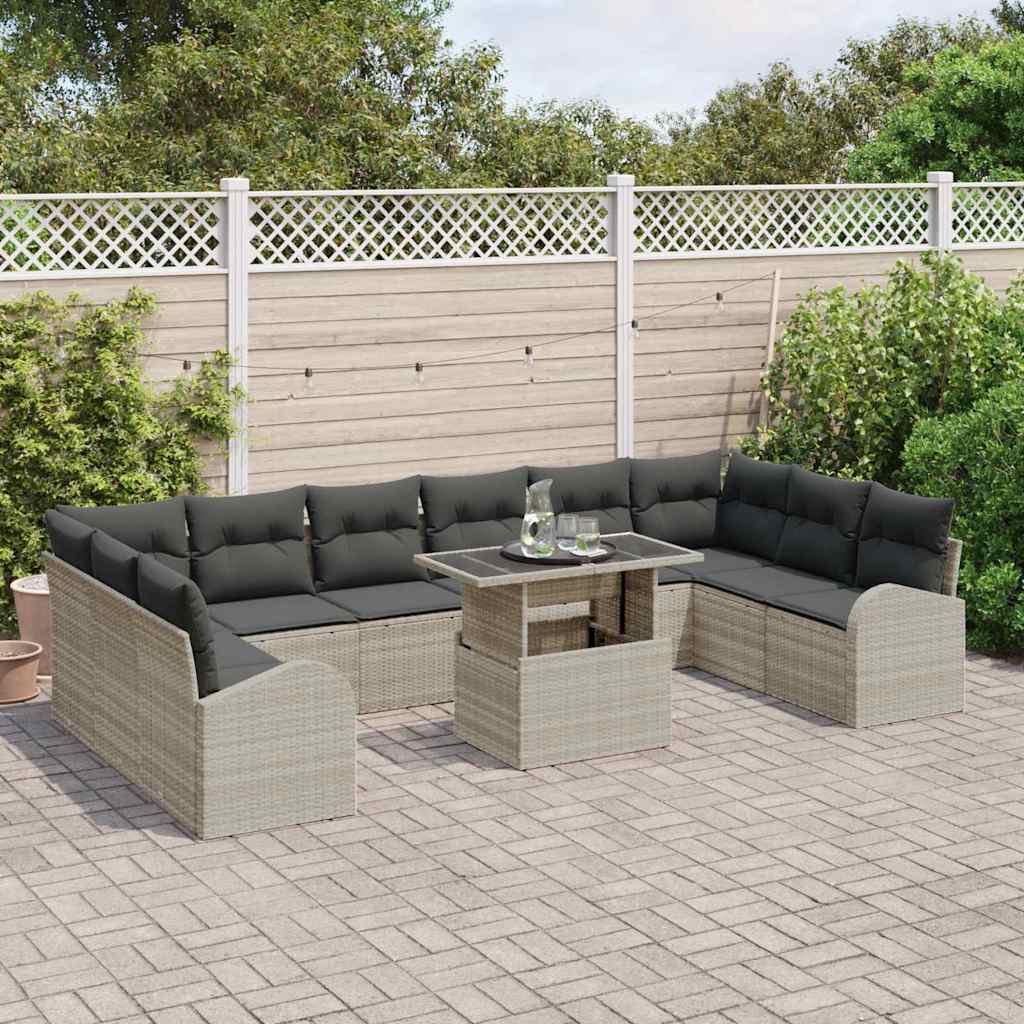 vidaXL Garten-Sofa-Set mit Speicher 11 pcs Hellgrau Poly Rattan