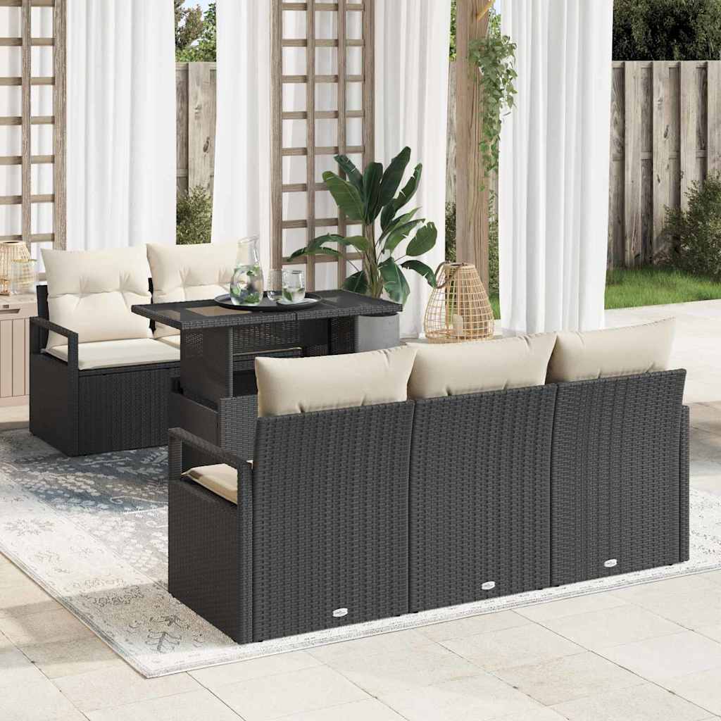 vidaXL Gartensofa-set mit Kissen 6 pcs Schwarz Poly-Rattan