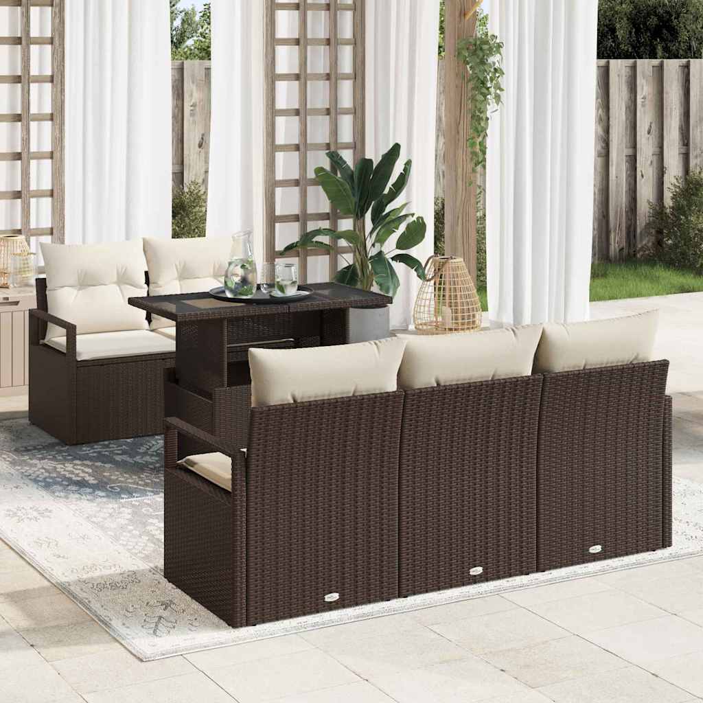 vidaXL Gartensofa-set mit Kissen mit Speicher 6 pcs Braun Poly-Rattan