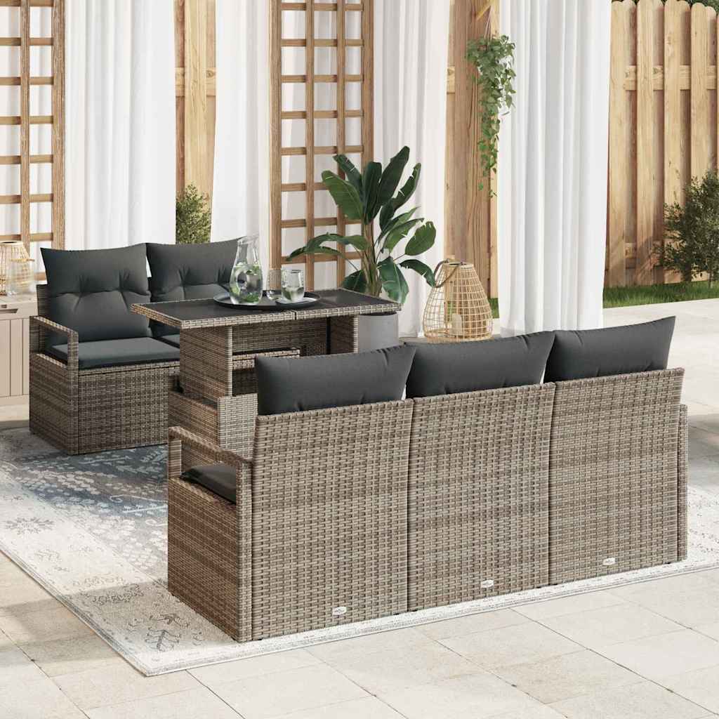 vidaXL Gartensofa-set mit Kissen mit Speicher 6 pcs Braun Poly-Rattan