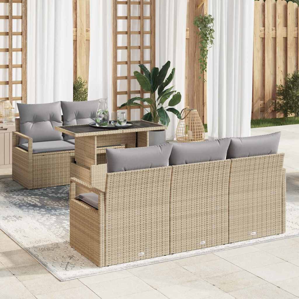 vidaXL Gartensofa-set mit Kissen mit Speicher 6 pcs Braun Poly-Rattan