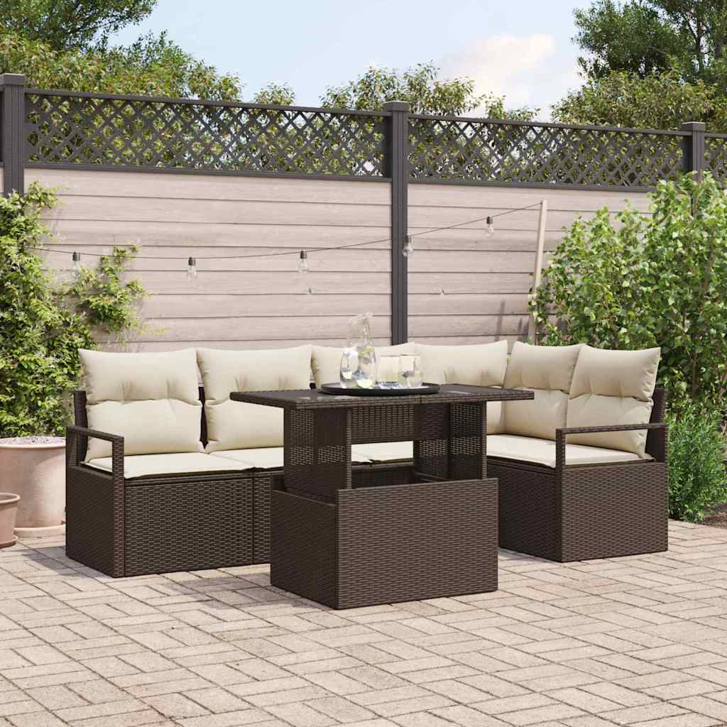 vidaXL Gartensofa-set mit Kissen mit Speicher 6 pcs Braun Poly-Rattan