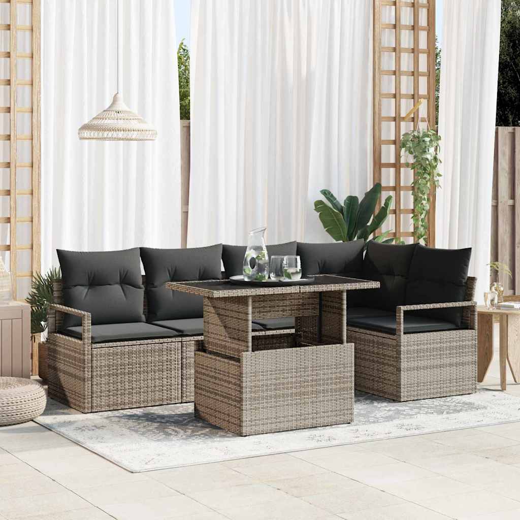 vidaXL Gartensofa-set mit Kissen mit Speicher 6 pcs Braun Poly-Rattan
