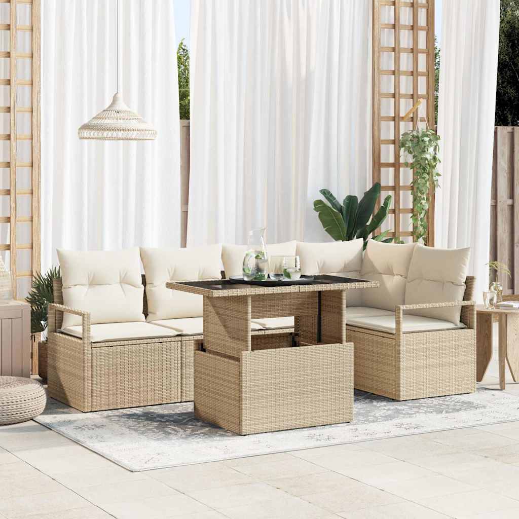 vidaXL Gartensofa-set mit Kissen mit Speicher 6 pcs Braun Poly-Rattan