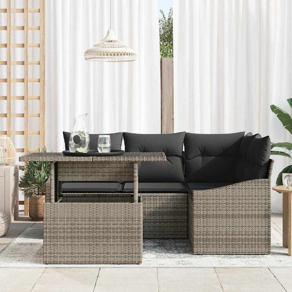 vidaXL Garten-Sofa-Set mit Kissen mit Speicher mit Kissen 5 pcs Grau