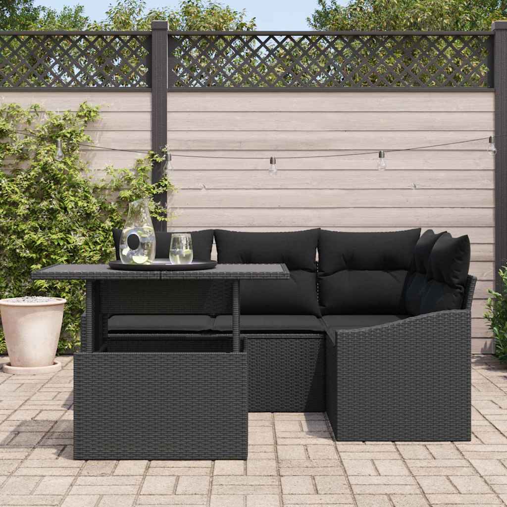 vidaXL Garten-Sofa-Set mit Kissen mit Speicher 5 pcs Schwarz