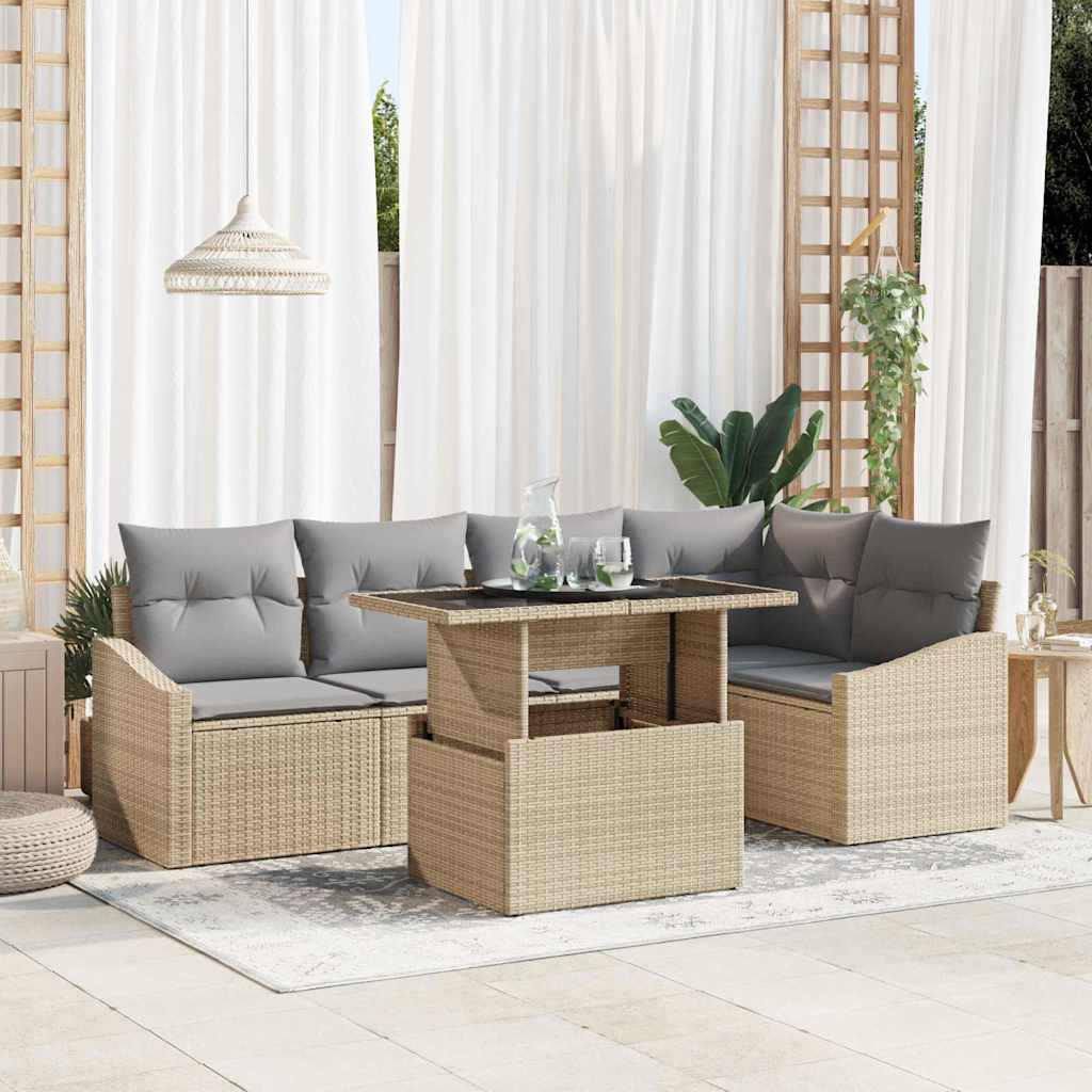 vidaXL Garten-Sofa-Set mit Kissen mit Kissen 6 pcs Beige und Hellgrau