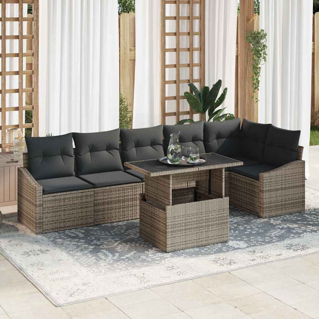 vidaXL Garten-Sofa-Set mit Kissen mit Speicher mit Kissen 7 pcs Grau