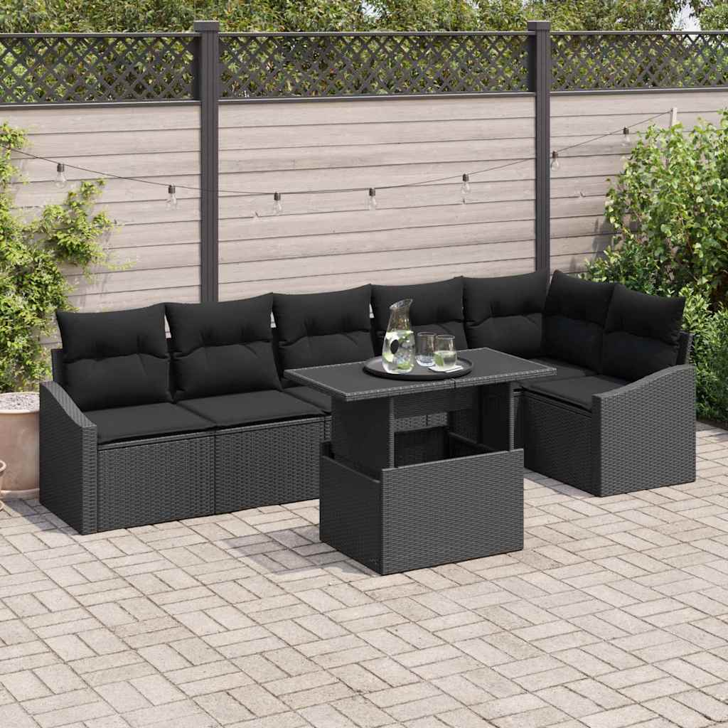 vidaXL Garten-Sofa-Set mit Kissen mit Speicher 7 pcs Schwarz
