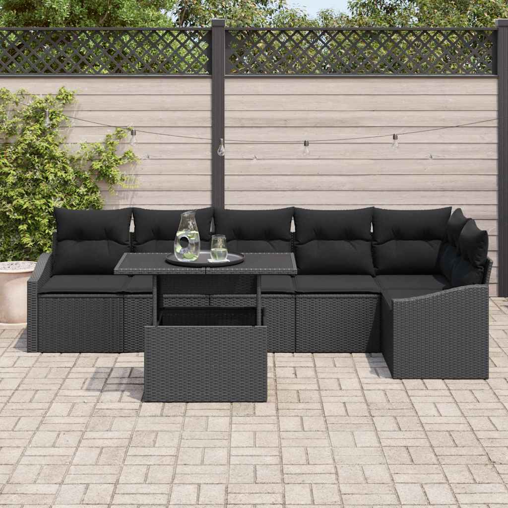 vidaXL Garten-Sofa-Set mit Kissen mit Speicher 7 pcs Schwarz